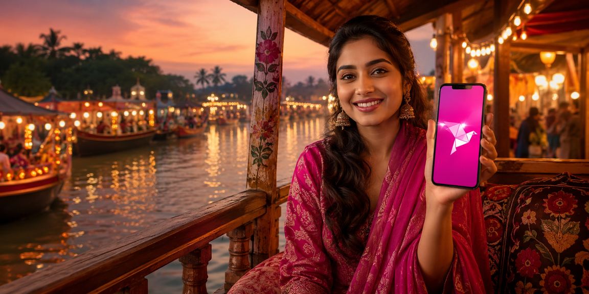 A user at a Sundarbans night market using vipkingbet on their mobile